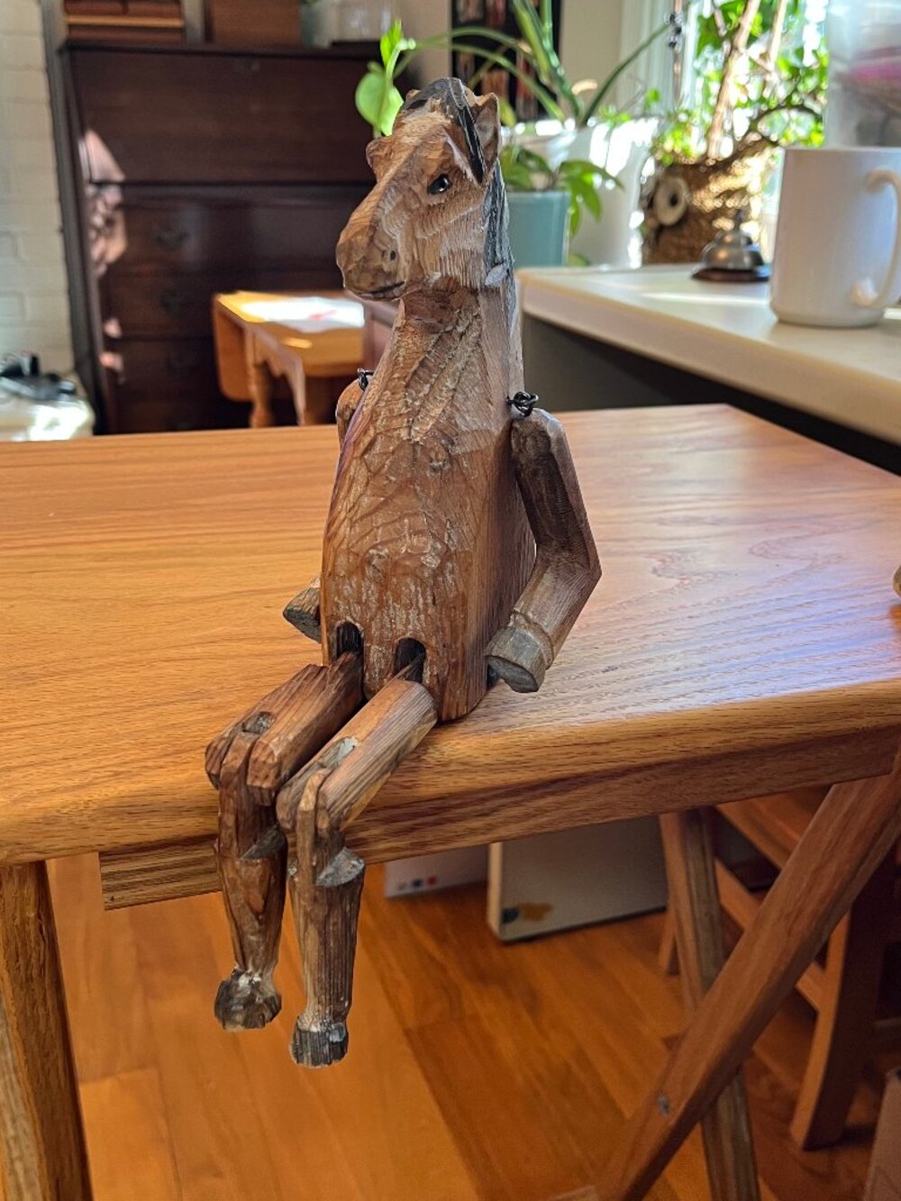 Vintage Folk Art Hand-Carved Wooden Horse Shelf Sitter - Articulated limbs